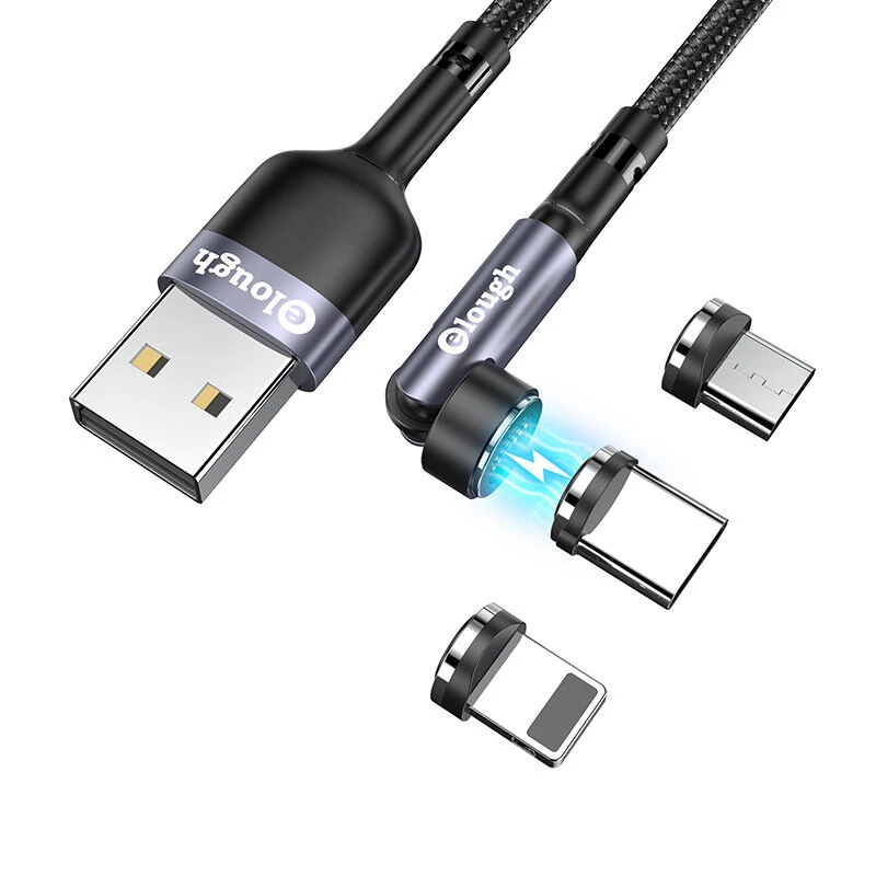 Elough 540 Magnetic 3A USB-A to iP/Type-C/Micro USB Cable Fast Charging Data Transmission Copper Core Line 1M/2M Long for iPhone 13 14 14Pro for Xiaomi 13 for Samsung Galaxy S23 — view 2