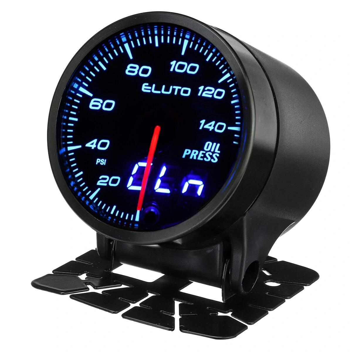 Eluto Universal 2" 52mm 12V Oil Pressure Gauge Meter With Sensor 10 Color LED Tinted Face PSI — view 2