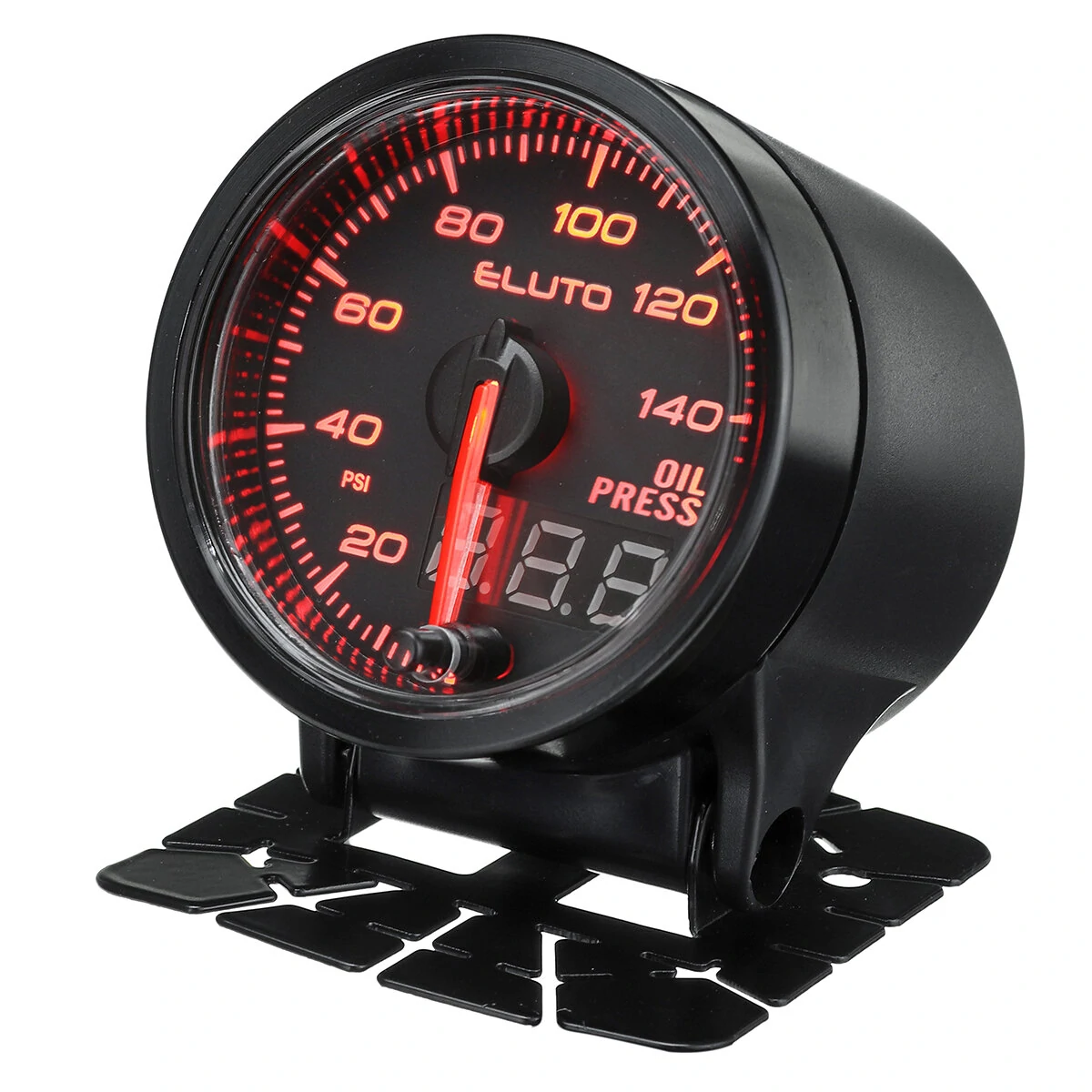 Eluto Universal 2" 52mm 12V Oil Pressure Gauge Meter With Sensor 10 Color LED Tinted Face PSI — view 3