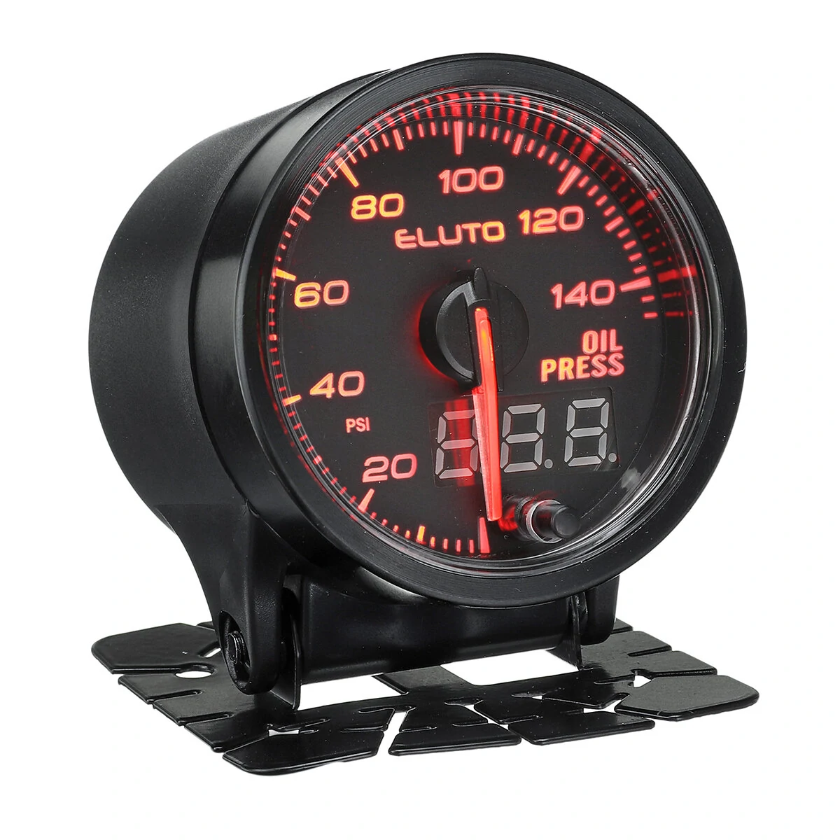 Eluto Universal 2" 52mm 12V Oil Pressure Gauge Meter With Sensor 10 Color LED Tinted Face PSI — view 4