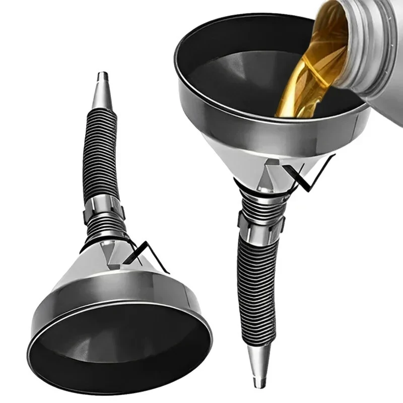 Engine Refueling Funnel Oil Filling Strainer Car Motorcycle Extension Pipe Hose Funnels Tool with Oil Filter Mesh — image 1