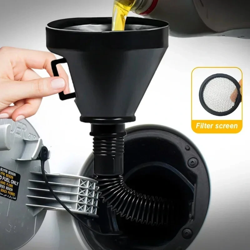 Engine Refueling Funnel Oil Filling Strainer Car Motorcycle Extension Pipe Hose Funnels Tool with Oil Filter Mesh — view 3