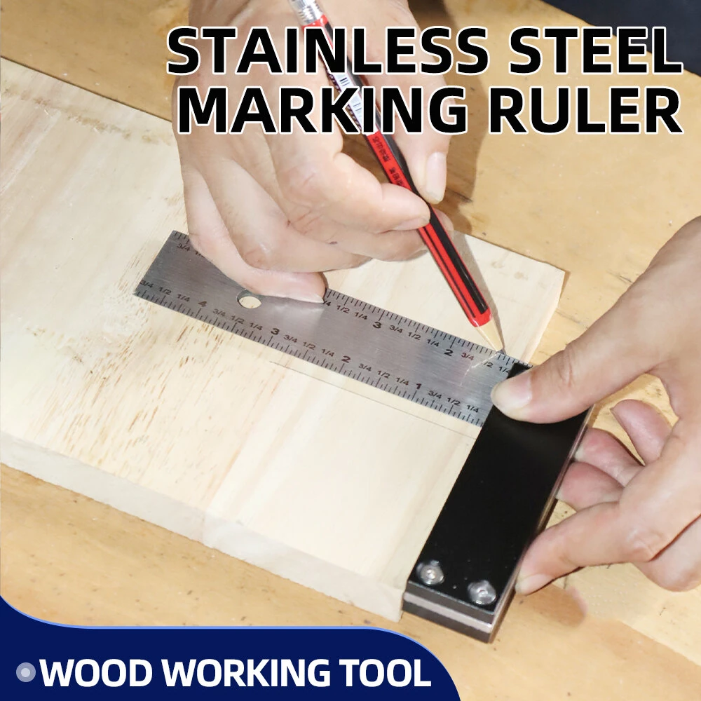 ENJOYWOOD 6 Inch Right Angle Ruler Stainless Steel Marking Gauge With Aluminum Alloy Handle Precision Woodworking Carpenter Square Tool — view 2