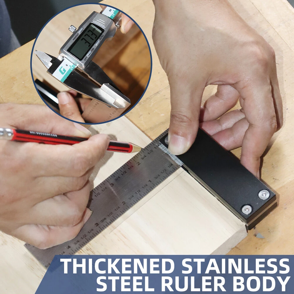 ENJOYWOOD 6 Inch Right Angle Ruler Stainless Steel Marking Gauge With Aluminum Alloy Handle Precision Woodworking Carpenter Square Tool — view 3