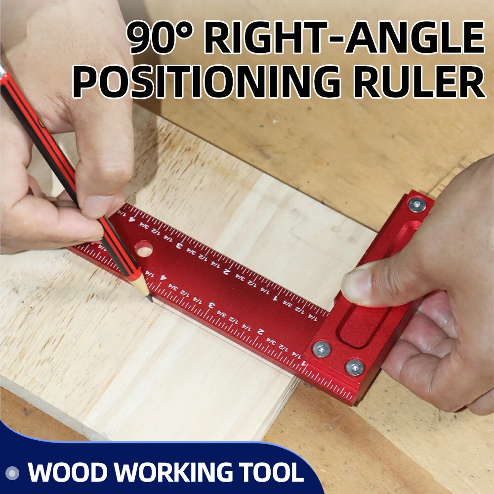 ENJOYWOOD 6-Inch Right Angle Square Aluminum Alloy 90 Degree Woodworking Line Marking Ruler Metric/Imperial Laser Scribing Measuring Layout Tool — view 2