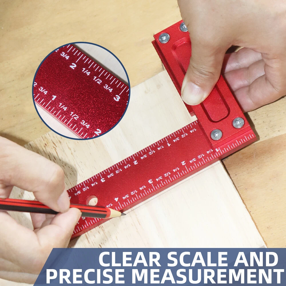 ENJOYWOOD 6-Inch Right Angle Square Aluminum Alloy 90 Degree Woodworking Line Marking Ruler Metric/Imperial Laser Scribing Measuring Layout Tool — view 3
