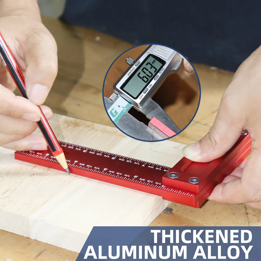 ENJOYWOOD 6-Inch Right Angle Square Aluminum Alloy 90 Degree Woodworking Line Marking Ruler Metric/Imperial Laser Scribing Measuring Layout Tool — view 4