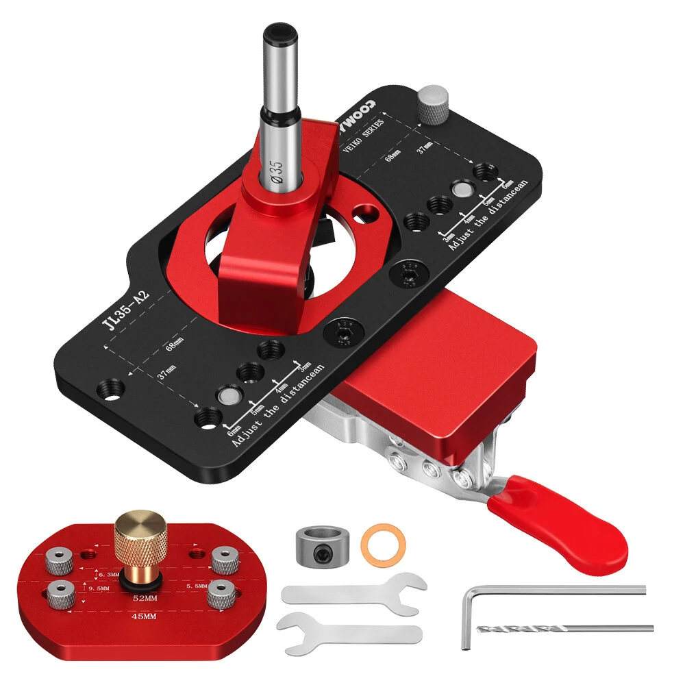 ENJOYWOOD Aluminum Alloy 35MM Hinge Boring Hole Drill Guide Hinge Jig with Clamp For Woodworking Cabinet Door Installation — view 10