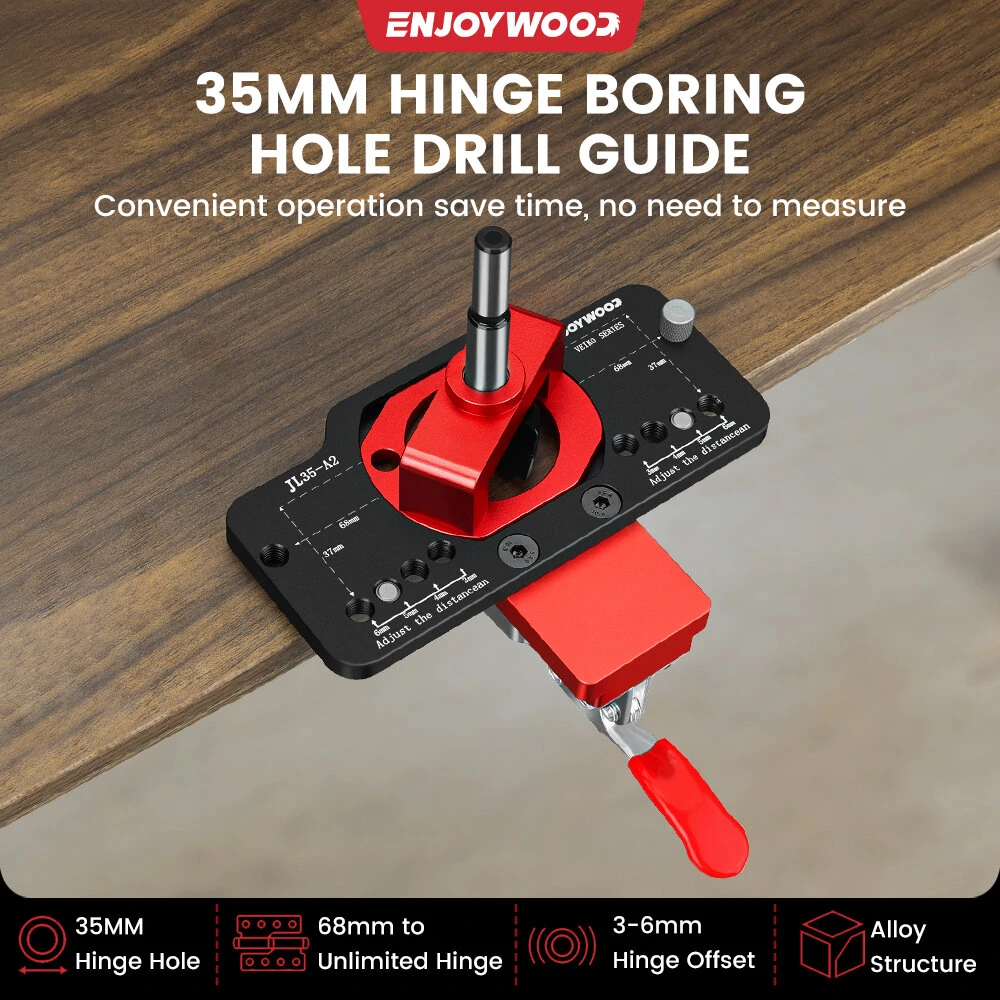ENJOYWOOD Aluminum Alloy 35MM Hinge Boring Hole Drill Guide Hinge Jig with Clamp For Woodworking Cabinet Door Installation — view 2