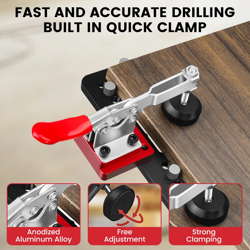 ENJOYWOOD Aluminum Alloy 35MM Hinge Boring Hole Drill Guide Hinge Jig with Clamp For Woodworking Cabinet Door Installation — view 3