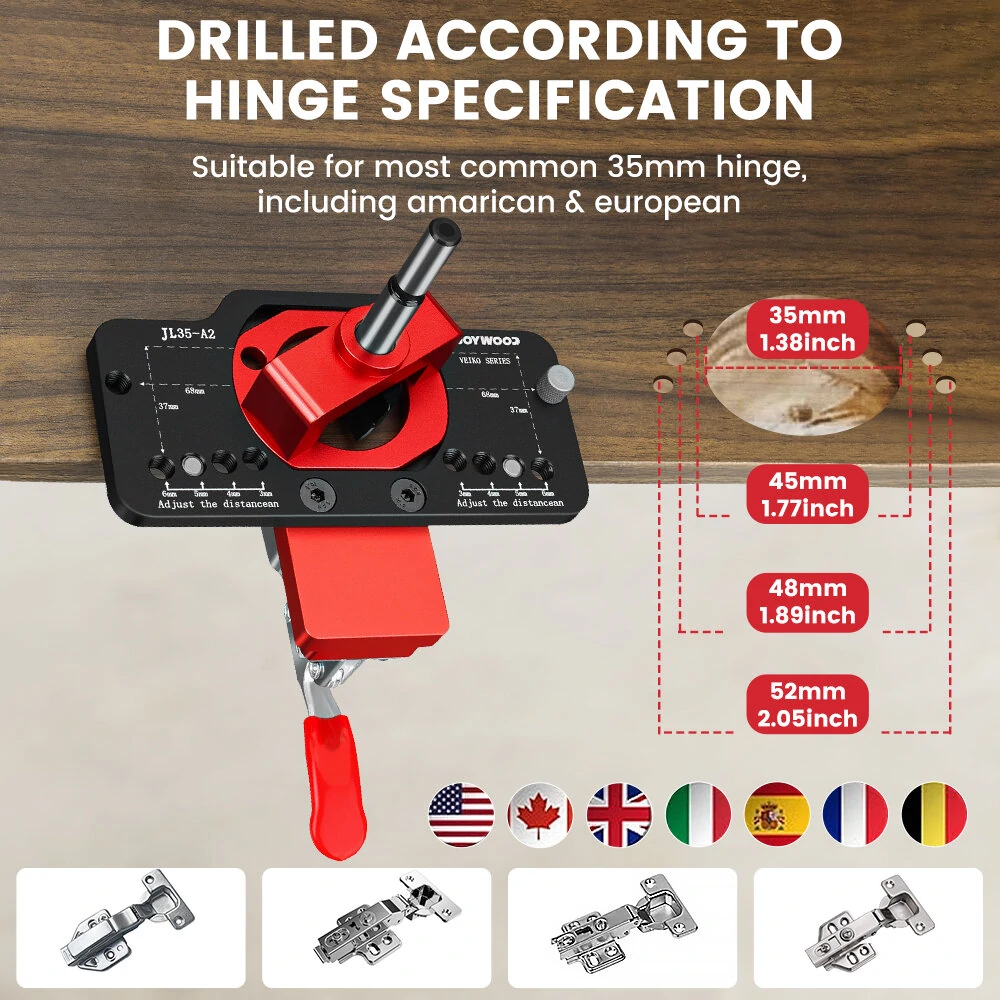 ENJOYWOOD Aluminum Alloy 35MM Hinge Boring Hole Drill Guide Hinge Jig with Clamp For Woodworking Cabinet Door Installation — view 4