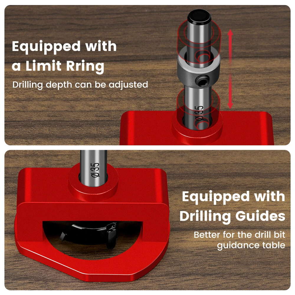 ENJOYWOOD Aluminum Alloy 35MM Hinge Boring Hole Drill Guide Hinge Jig with Clamp For Woodworking Cabinet Door Installation — view 6
