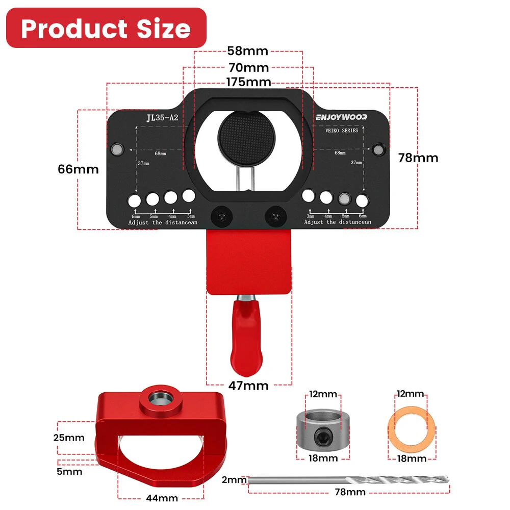 ENJOYWOOD Aluminum Alloy 35MM Hinge Boring Hole Drill Guide Hinge Jig with Clamp For Woodworking Cabinet Door Installation — view 8