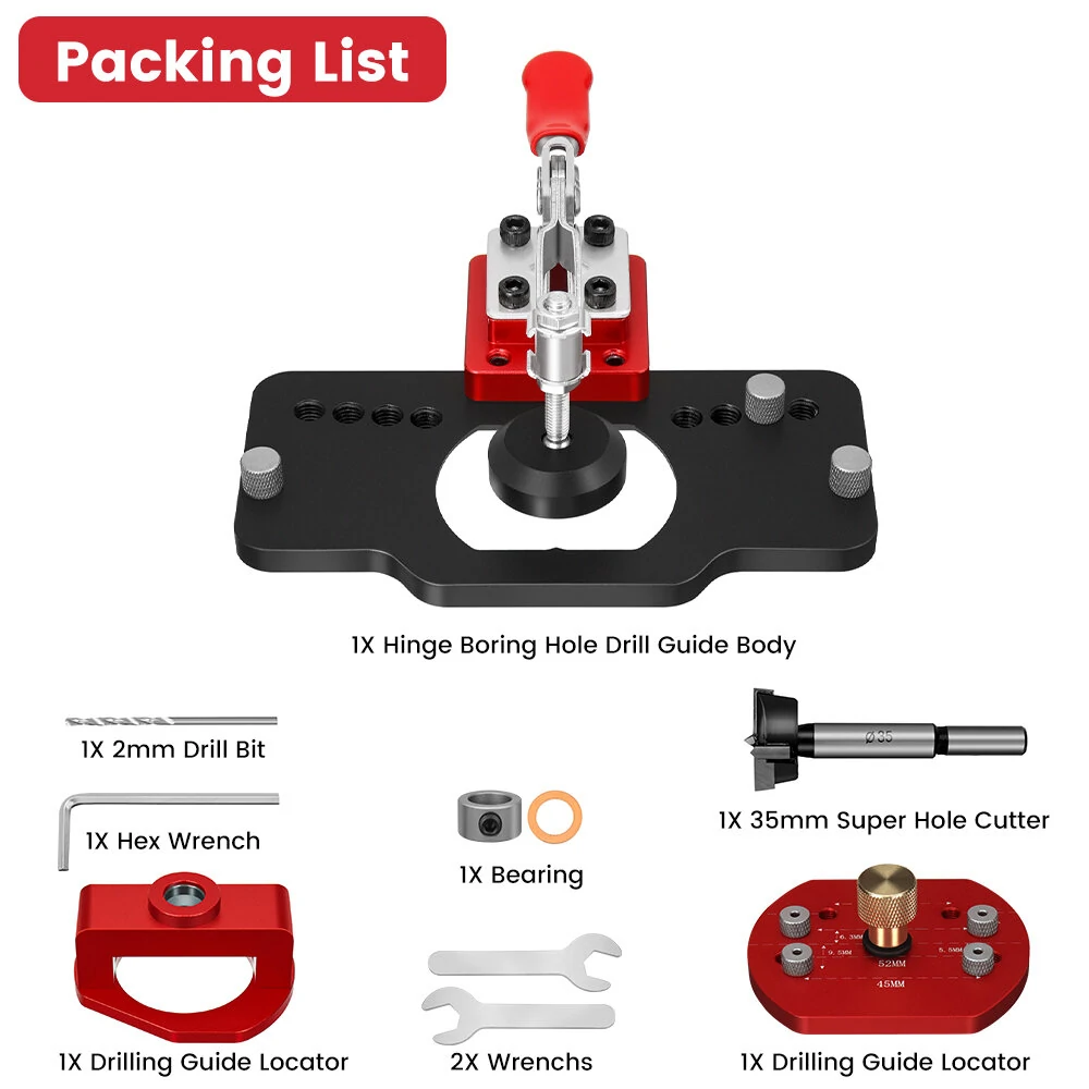 ENJOYWOOD Aluminum Alloy 35MM Hinge Boring Hole Drill Guide Hinge Jig with Clamp For Woodworking Cabinet Door Installation — view 9
