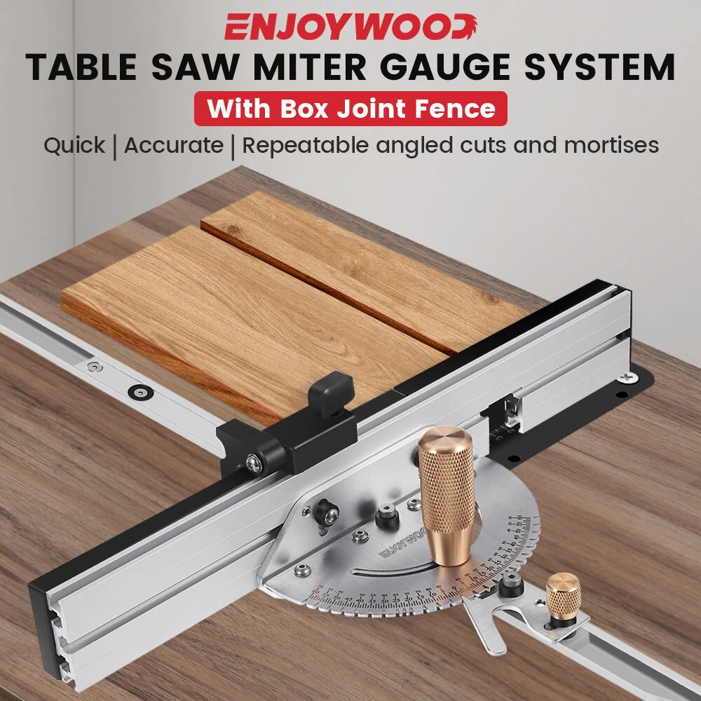 ENJOYWOOD Brass Handle 450mm 27 Angle Miter Gauge With Box Joint Jig Track Stop Table Saw Router Miter Gauge Saw Assembly Ruler For Woodworking Tools — view 2