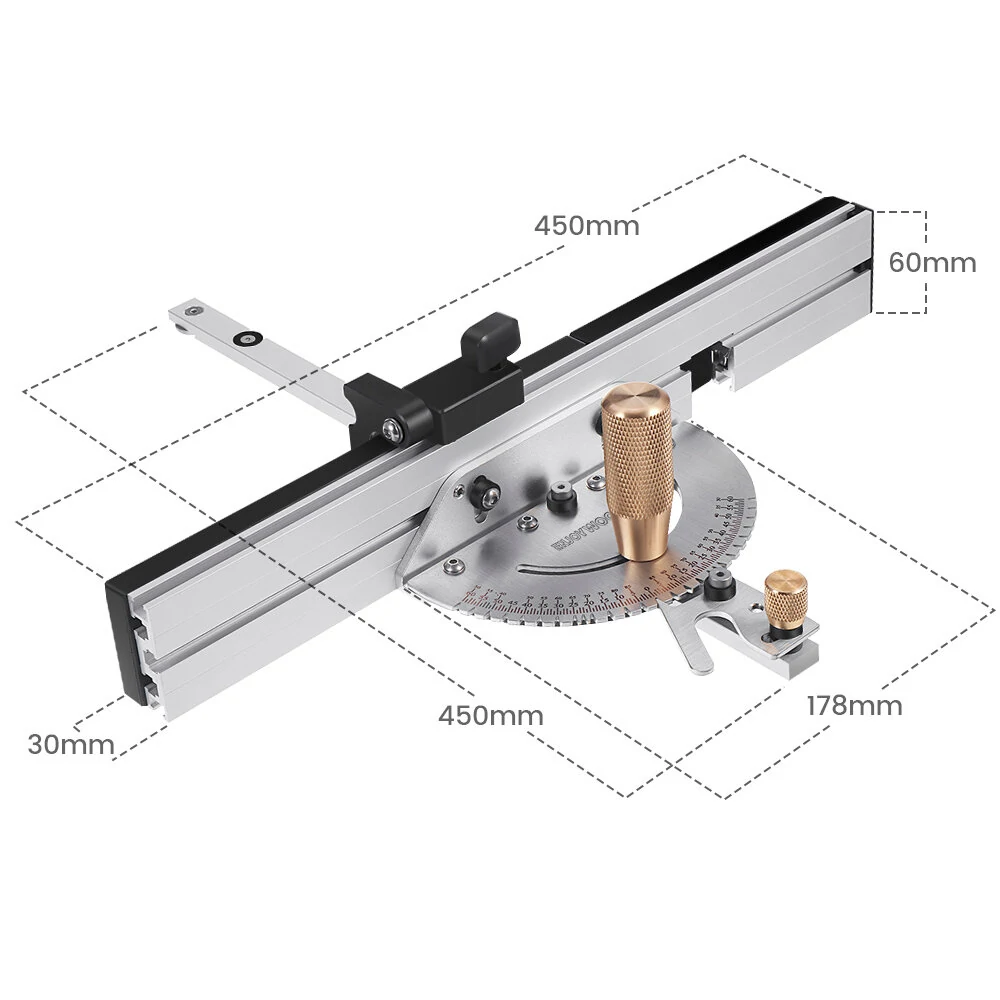 ENJOYWOOD Brass Handle 450mm 27 Angle Miter Gauge With Box Joint Jig Track Stop Table Saw Router Miter Gauge Saw Assembly Ruler For Woodworking Tools — view 8
