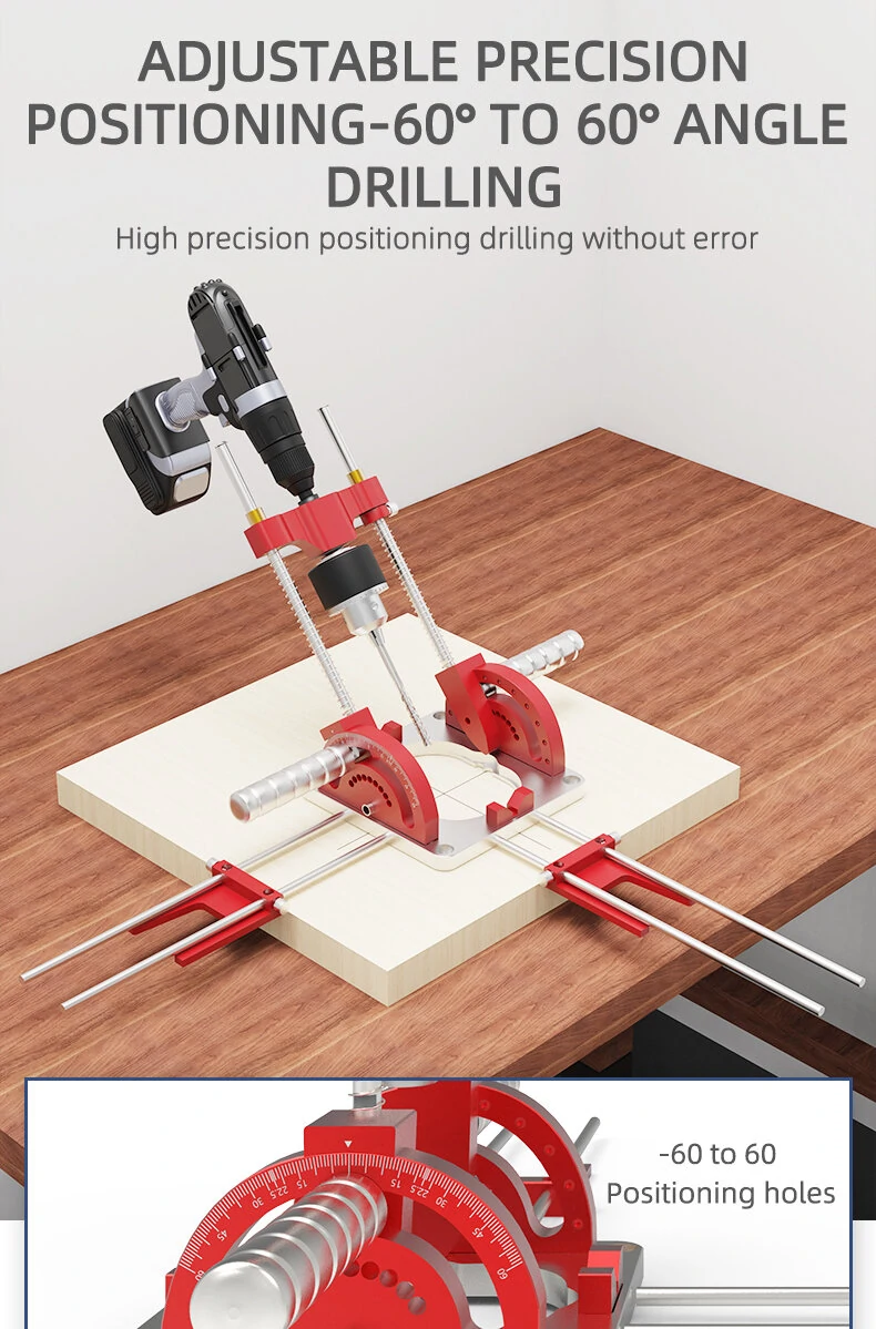 ENJOYWOOD Precision Woodworking Multi-Angle Drill Guide with Handles and Positioning Blocks Hole Punch Locator Adjustable Drilling Height Hole Opener for DIY Bench Furniture Position Hand Tools — view 3