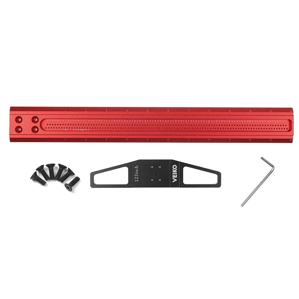 ENJOYWOOD VEIKO Series TS Imperial 12 to 30 Inch Aluminum Alloy Precision Woodworking Scriber Positioning Marking T Ruler 1/16 Inch Per Hole — view 10