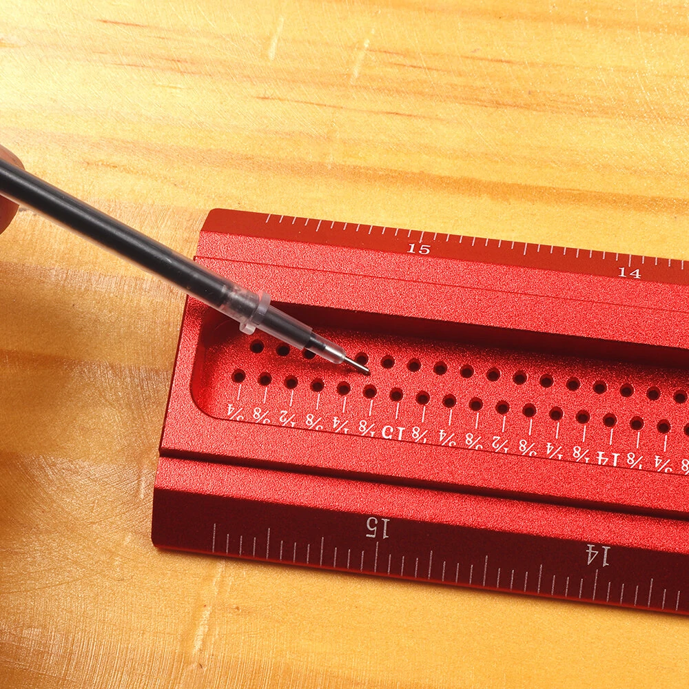 ENJOYWOOD VEIKO Series TS Imperial 12 to 30 Inch Aluminum Alloy Precision Woodworking Scriber Positioning Marking T Ruler 1/16 Inch Per Hole — view 6