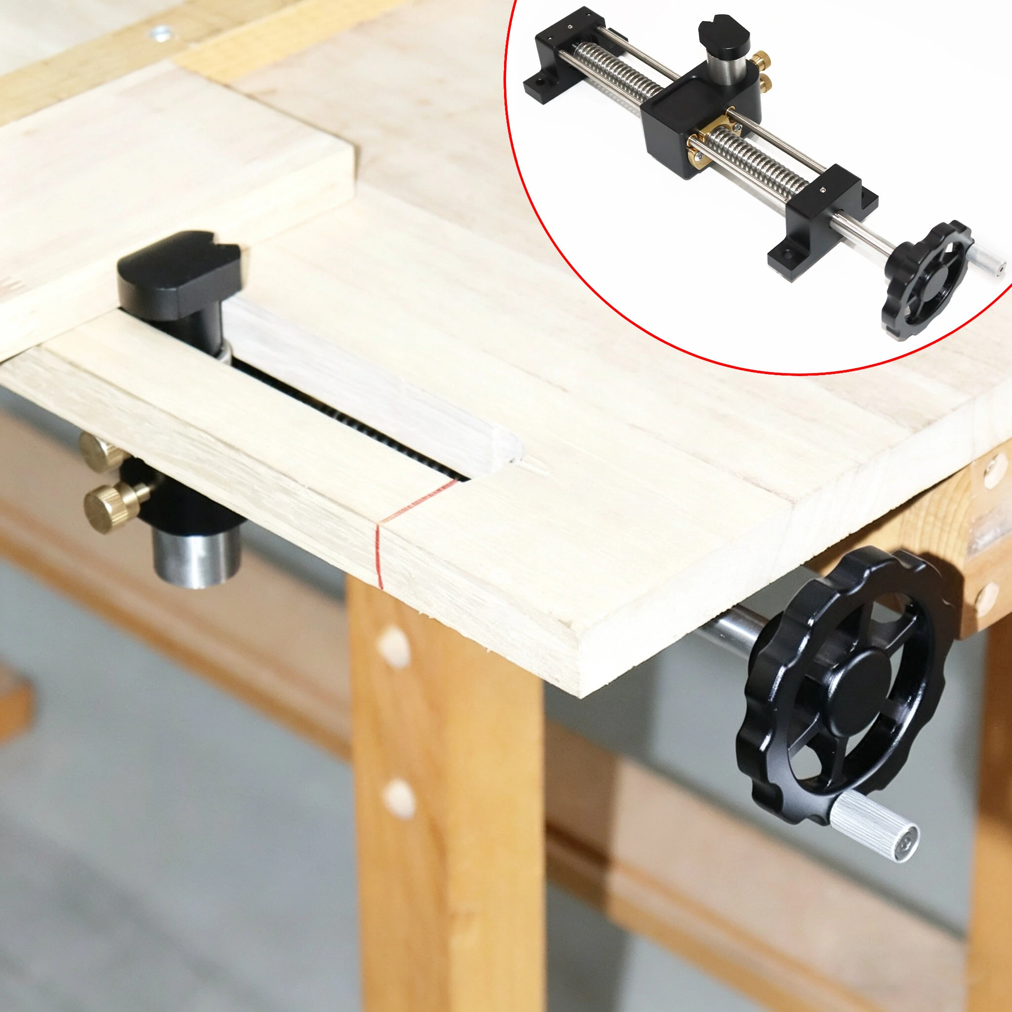 ENJOYWOOD Woodworking Bench Vise Aluminum Alloy 165mm Adjustment Double Guide Rail Quenched Screw With Brass Bushing Star Wheel Handle Parallel Clamping Workbench Vise Woodworking Tools — view 9