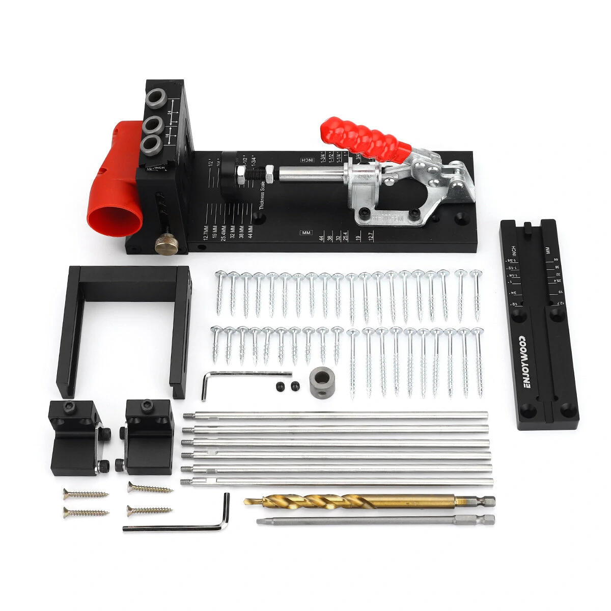 ENJOYWOOD XK4 PRO MAX Pocket Hole Jig Aluminum Alloy Adjustable Woodworking Drill Guide with Stabilizing Bar Stop Block — view 4
