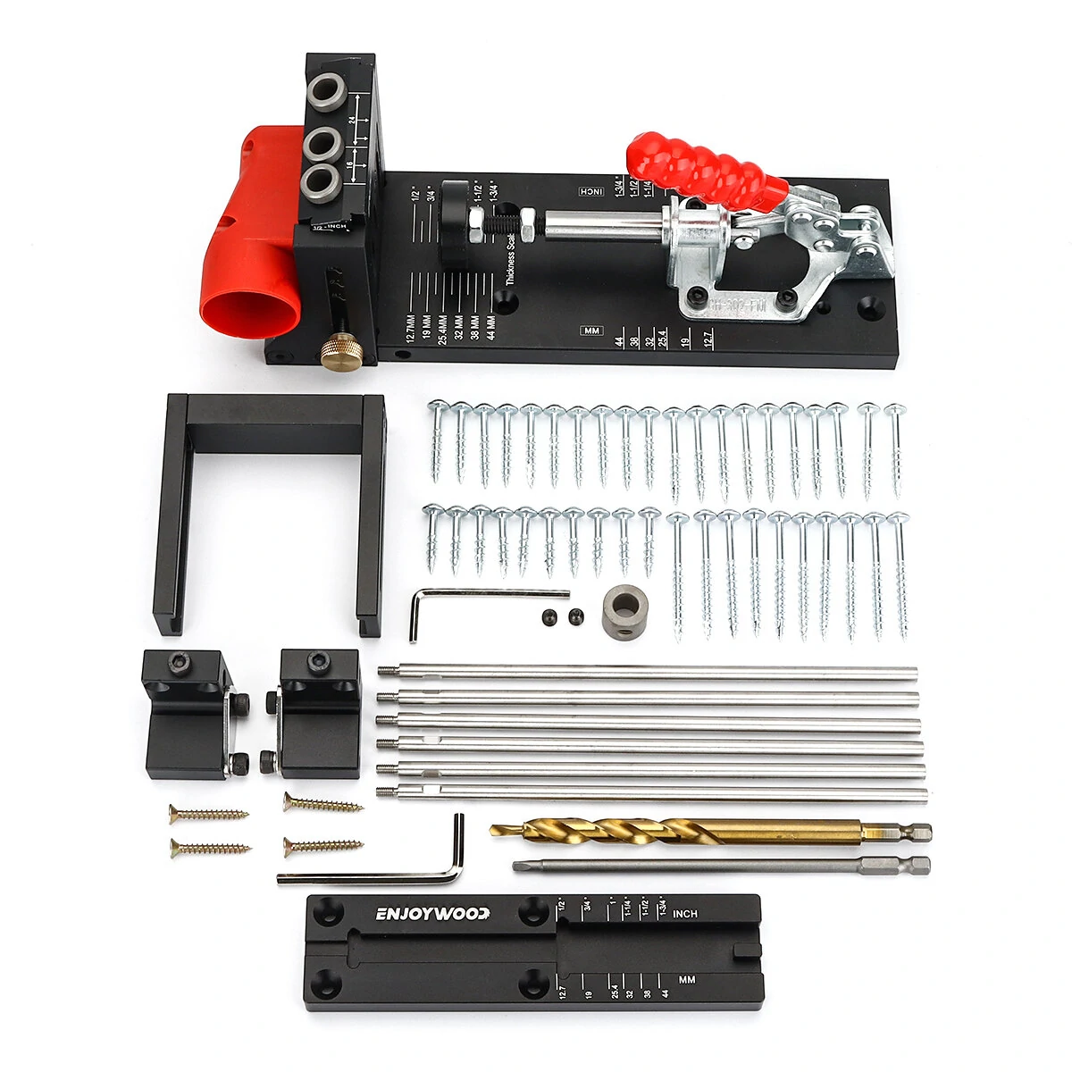 ENJOYWOOD XK4 PRO MAX Pocket Hole Jig Aluminum Alloy Adjustable Woodworking Drill Guide with Stabilizing Bar Stop Block — view 5