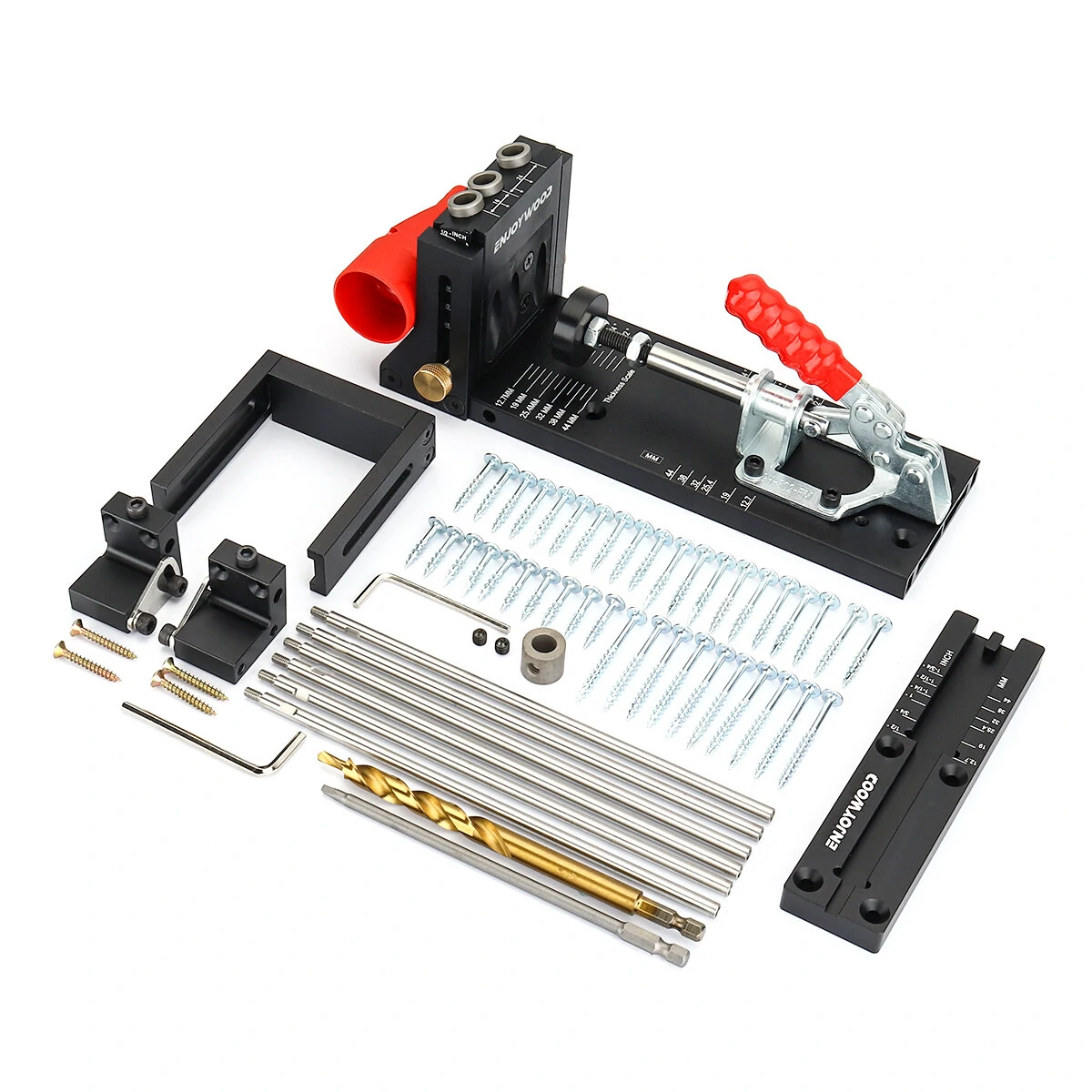 ENJOYWOOD XK4 PRO MAX Pocket Hole Jig Aluminum Alloy Adjustable Woodworking Drill Guide with Stabilizing Bar Stop Block — view 6