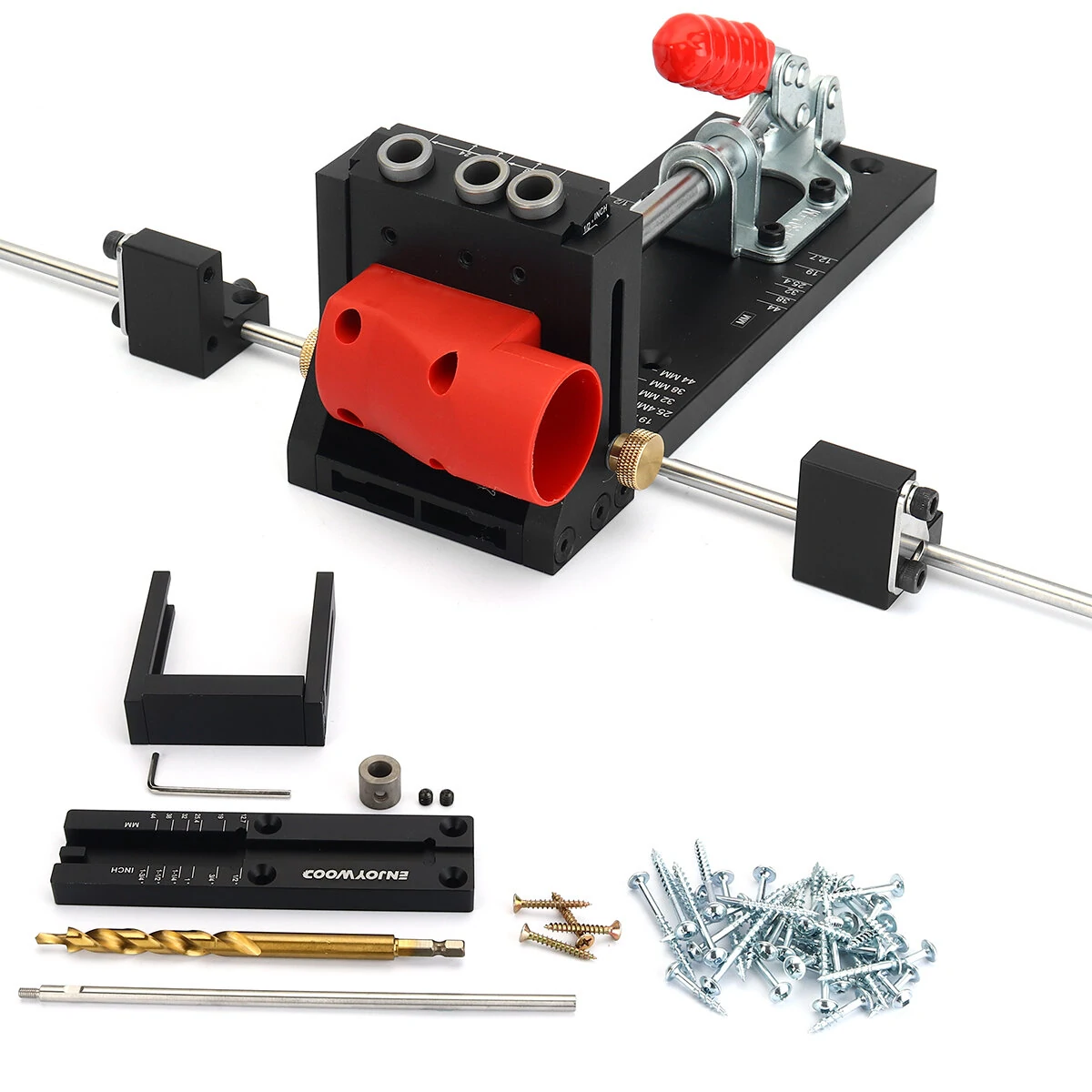 ENJOYWOOD XK4 PRO MAX Pocket Hole Jig Aluminum Alloy Adjustable Woodworking Drill Guide with Stabilizing Bar Stop Block — view 8
