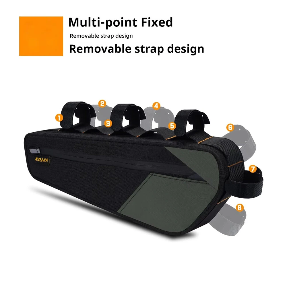 ENLEE 2.5L Bicycle Inner Tube Bag Waterproof Side Zipper Night Reflective Strip Narrow Edge Bike Triangle Front Beam Frame Bag — view 6