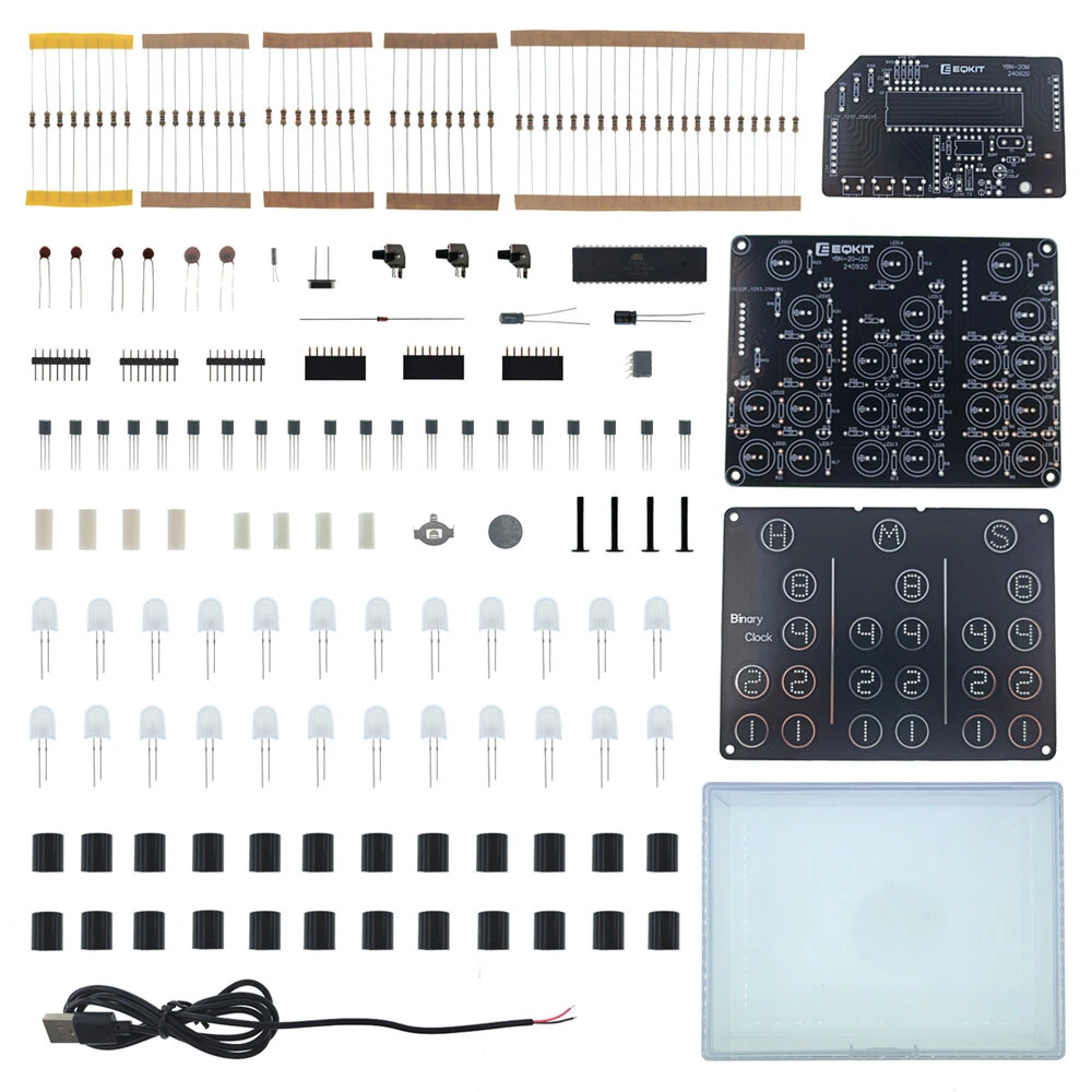 EQKIT YBN-20 Binary Clock DIY Electronic Kit USB 5V Multi-Color LEDs High Precision STEM Educational Soldering Practice Real-Time Clock Programming — view 3