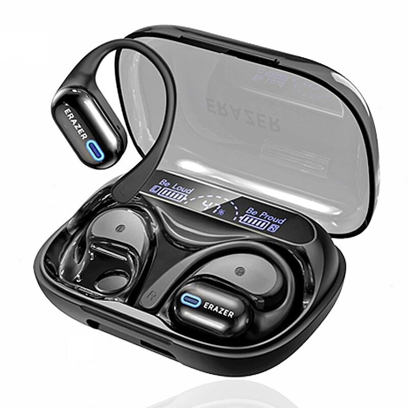 ERAZER XP18 TWS Headset Wireless bluetooth 6.0 Earphone 13mm Titanium Unit ENC Noise Cancelling 3000mAh Battery LED Screen Digital Display IPX5 Waterproof Power Bank Function Earhooks Sports Headphones — ERAZER