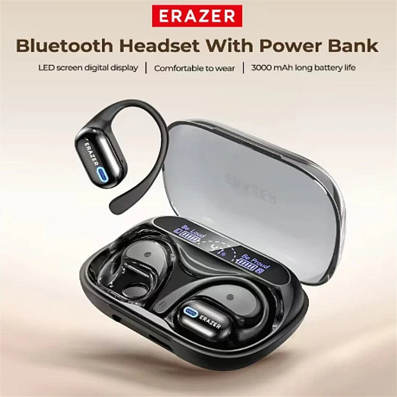 ERAZER XP18 TWS Headset Wireless bluetooth 6.0 Earphone 13mm Titanium Unit ENC Noise Cancelling 3000mAh Battery LED Screen Digital Display IPX5 Waterproof Power Bank Function Earhooks Sports Headphones — view 2