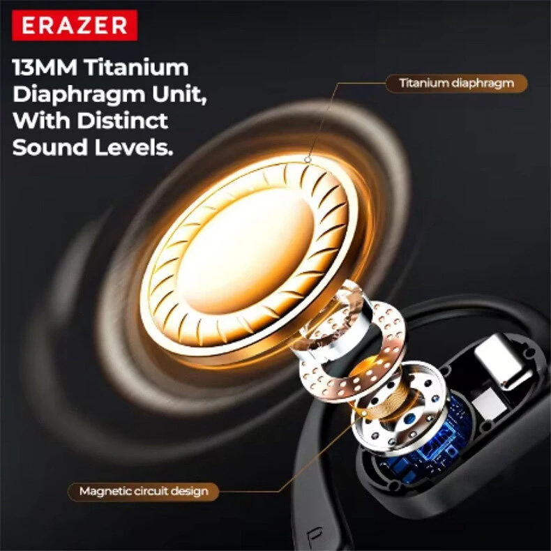 ERAZER XP18 TWS Headset Wireless bluetooth 6.0 Earphone 13mm Titanium Unit ENC Noise Cancelling 3000mAh Battery LED Screen Digital Display IPX5 Waterproof Power Bank Function Earhooks Sports Headphones — view 4