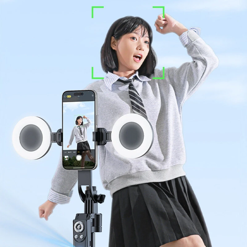 ES-B181 AI Auto Face Tracking Selfie Stick with 4 Leg Tripod 360° Rotation Dual Fill Light Anti Shake Gimbal Bluetooth Remote for Vlog Live Streaming TikTok — view 2