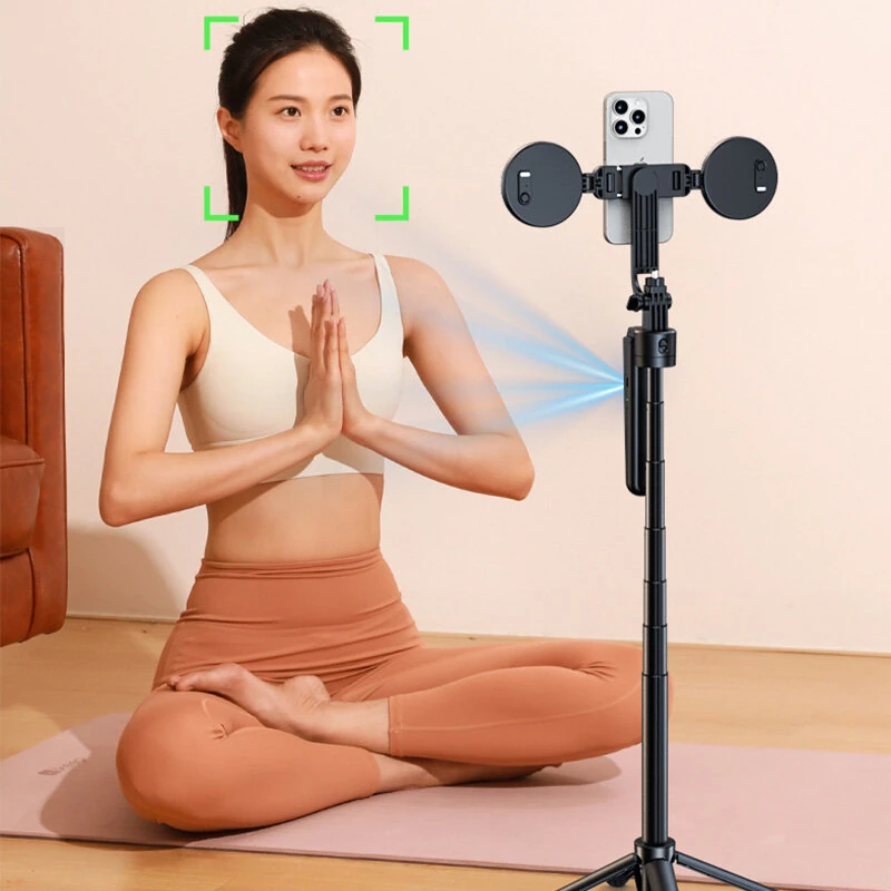 ES-B181 AI Auto Face Tracking Selfie Stick with 4 Leg Tripod 360° Rotation Dual Fill Light Anti Shake Gimbal Bluetooth Remote for Vlog Live Streaming TikTok — view 3