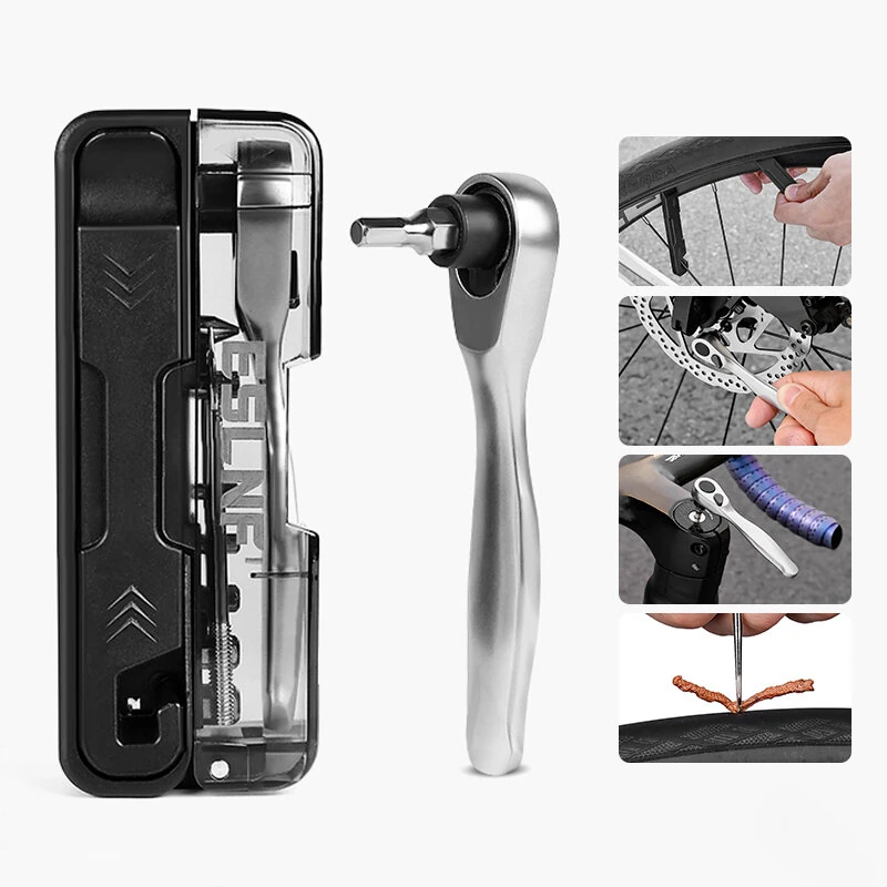 ESLNF 14-in-1 Flip-top Mini Multifunctional Wrench Tools Set Portable Bike Allen Key Tyre Lever Quick Release Wrench Gadgets Bicycle Repair Kits