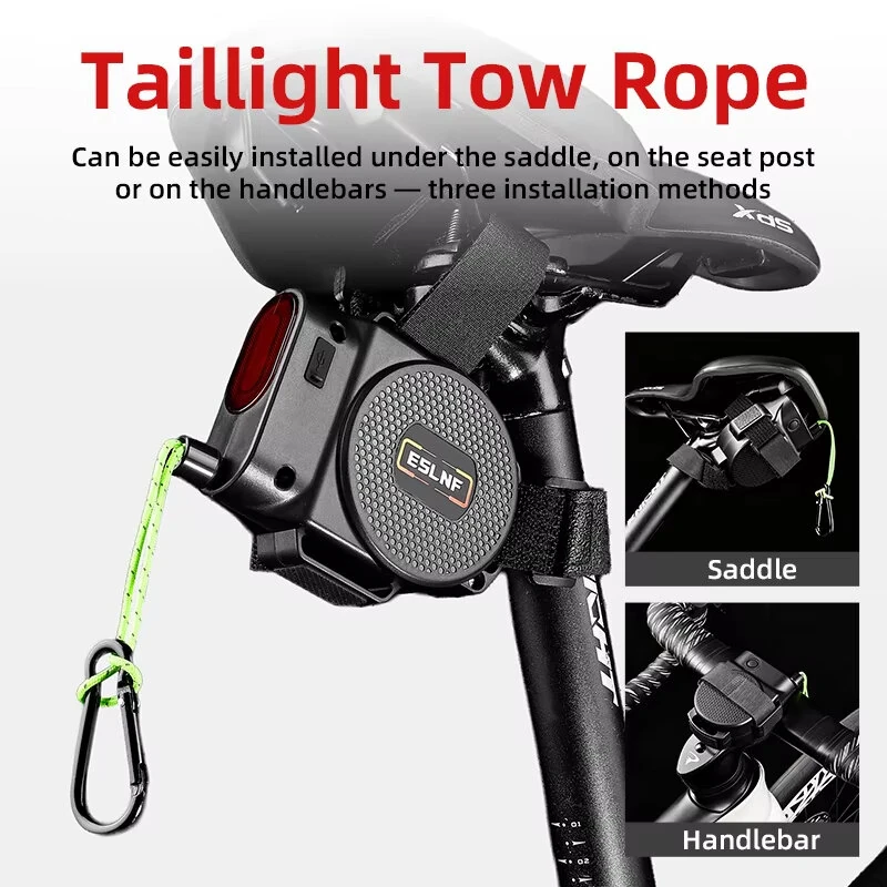 ESLNF Retractable Bicycle Towing Rope with Tail Light 3M Reflective Cord with 130KG Max Load Parent-Child Cycling Safety Gear — view 3