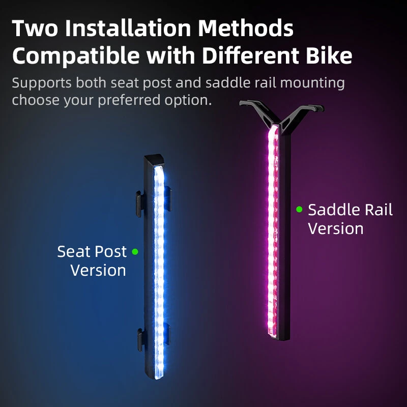 ESLNF RGB Flowing Seat Rail Mount Bike Taillight 1200mAh Type-C Rechargeable IPX4 Waterproof for Night Riding — view 4