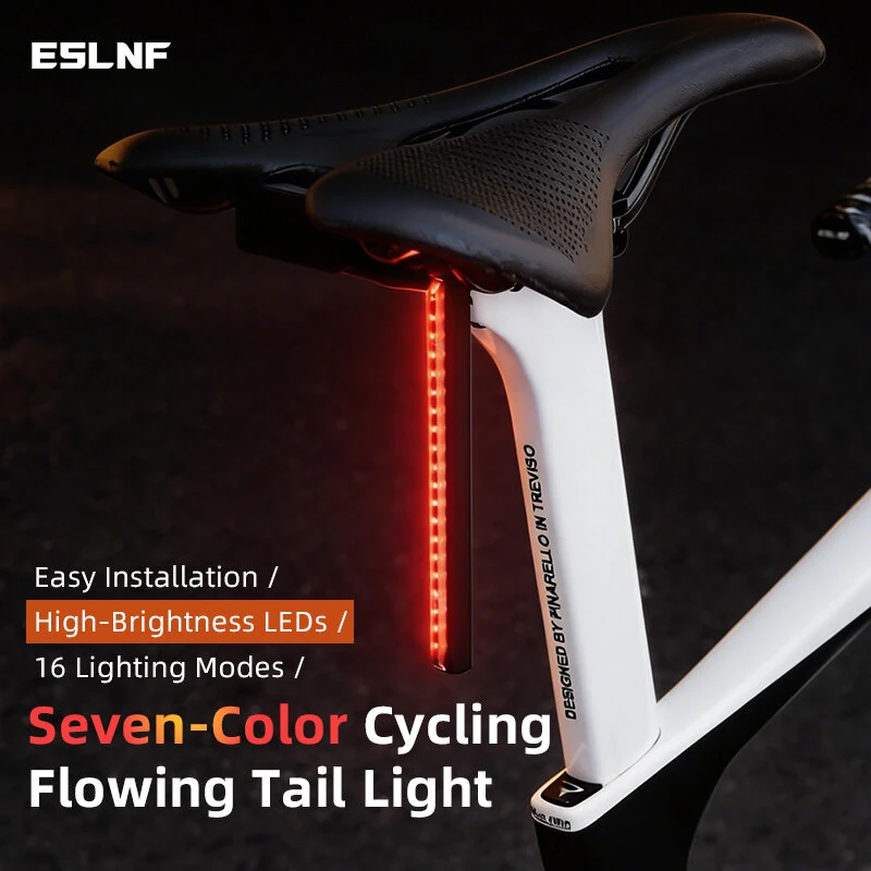 ESLNF RGB Flowing Seat Rail Mount Bike Taillight 1200mAh Type-C Rechargeable IPX4 Waterproof for Night Riding — view 7