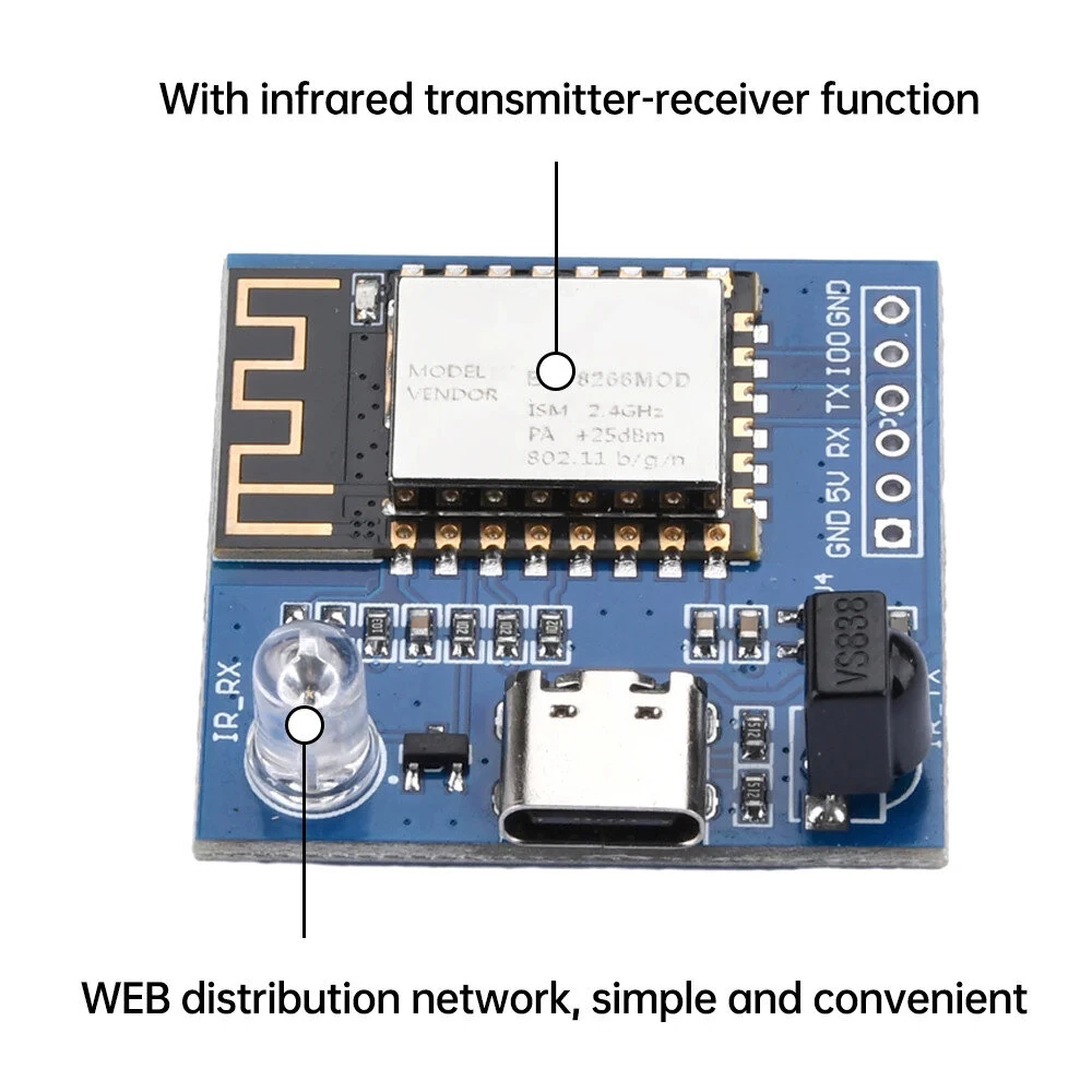 ESP-12F ESP8266 Infrared Transmitting and Receiving for NEC Command WiFi Transparent Transmission Module Board — view 6