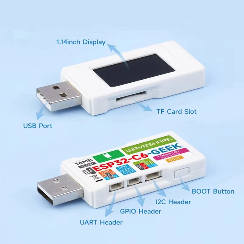 ESP32-C6 GEEK Development Board With 1.14inch 65K Color IPS LCD 240x135 Supports 2.4GHz Wi-Fi 6 & BLE 5 USB-A Port — view 4