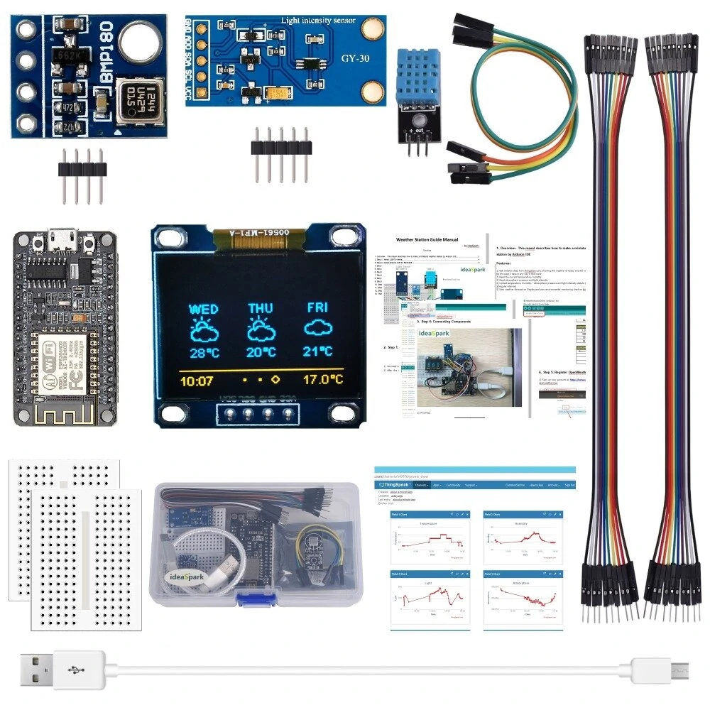 ESP8266 Weather Station Kit with Temperature Humidity Atmosphetic Pressure Light Sensor 0.96 Display for Arduino IDE IoT Starter — ESP8266