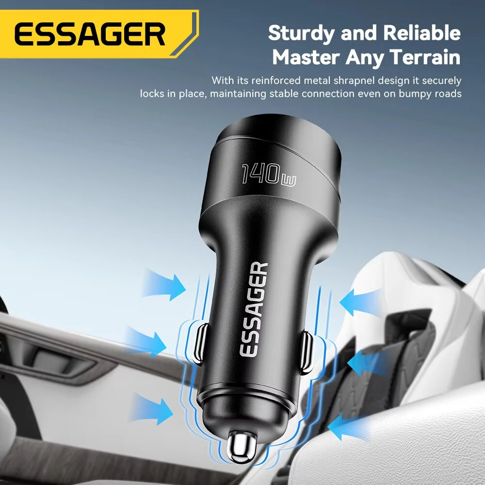 ESSAGER 140W USB-A Type-C Car Charger Multi-Protocol PD Fast Charging Digital Display Aluminum Alloy Universal Fit 12-24V Car — view 5