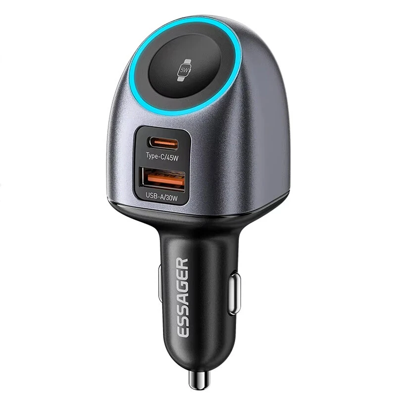 ESSAGER ES-CC31 50W 2-in-1 Car Charger with Watch Charging USB-A+USB-C+Watch Charger Support PD3.0 QC2.0/3.0/4.0 AFC PPS SCP FCP Fast Charging for iPhone 17 17Pro 16 Pro Max 15 14 for Huawei Mate XTs for OPPO for VIVO — image 1
