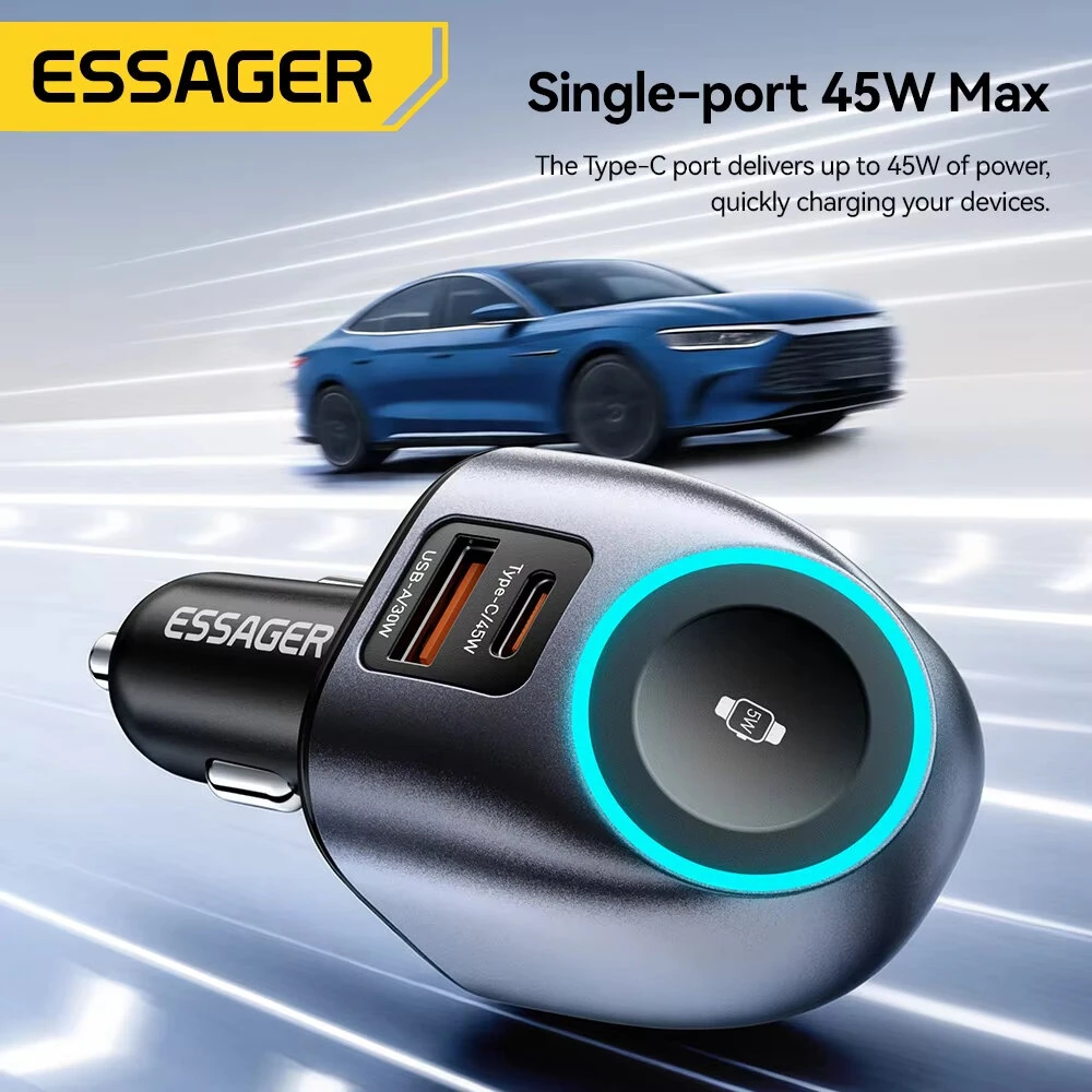 ESSAGER ES-CC31 50W 2-in-1 Car Charger with Watch Charging USB-A+USB-C+Watch Charger Support PD3.0 QC2.0/3.0/4.0 AFC PPS SCP FCP Fast Charging for iPhone 17 17Pro 16 Pro Max 15 14 for Huawei Mate XTs for OPPO for VIVO — view 4