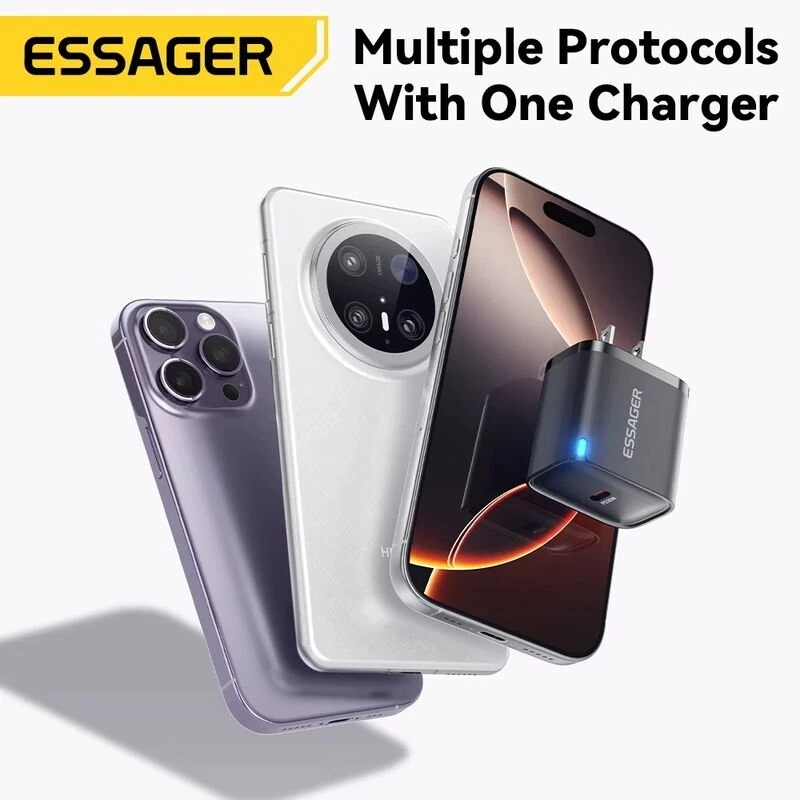 ESSAGER ES-CD52 30W 1-Port USB PD Charger USB-C PD3.0 QC3.0 FCP SCP BC1.2 iP2.4A Fast Charging Wall Charger Adapter EU Plug for iPhone 16 16 Pro 15 14 13 Pro Max for Huawei Pura 80 Ultra for Xiaomi MIX Flip 2 — view 5