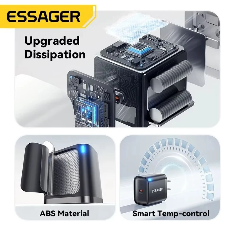 ESSAGER ES-CD52 30W 1-Port USB PD Charger USB-C PD3.0 QC3.0 FCP SCP BC1.2 iP2.4A Fast Charging Wall Charger Adapter EU Plug for iPhone 16 16 Pro 15 14 13 Pro Max for Huawei Pura 80 Ultra for Xiaomi MIX Flip 2 — view 7