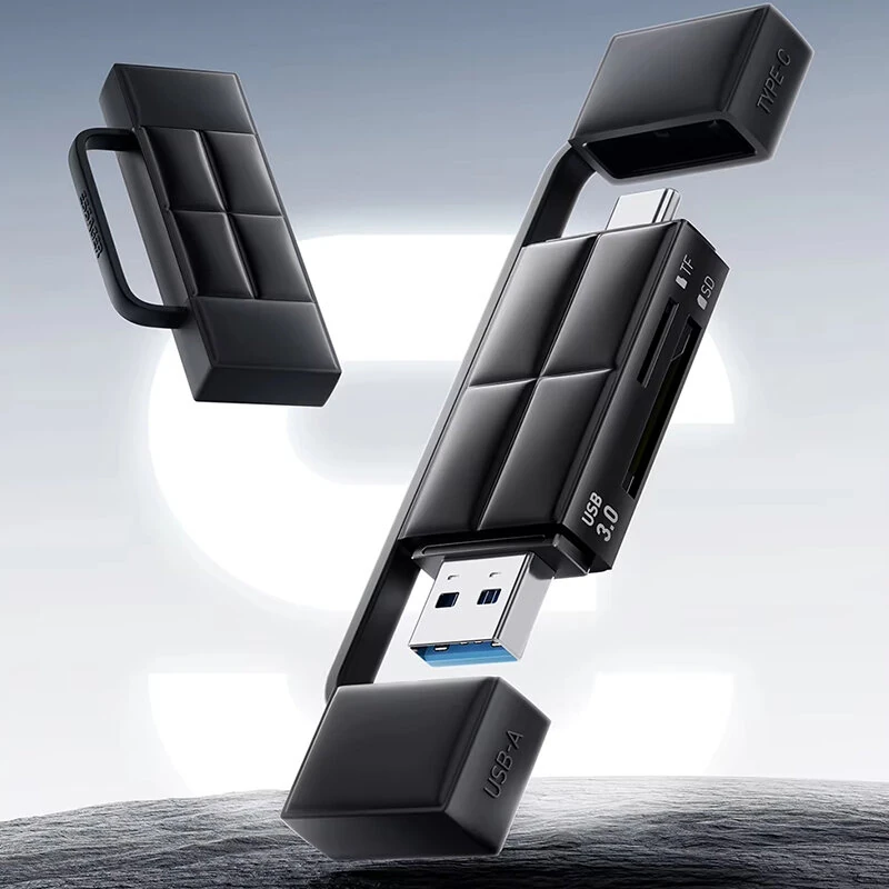 ESSAGER ES-DK01 USB3.0 Card Reader USB-A&Type-C Dual Port SD/TF Memory Card Reader Plug and Play Smart Cardreader Adapter — view 2