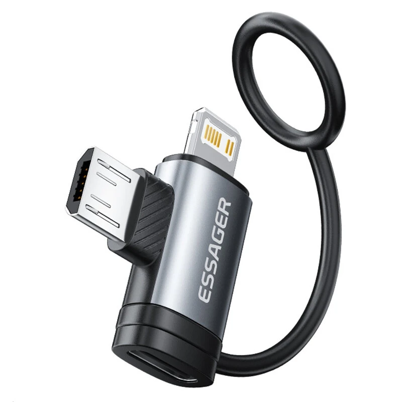 ESSAGER ES-OTG33 2-in-1 OTG Adapter Type-C to iP/Micro USB 3A Fast Charging Data Sync for iPhone/iPad Android Phones