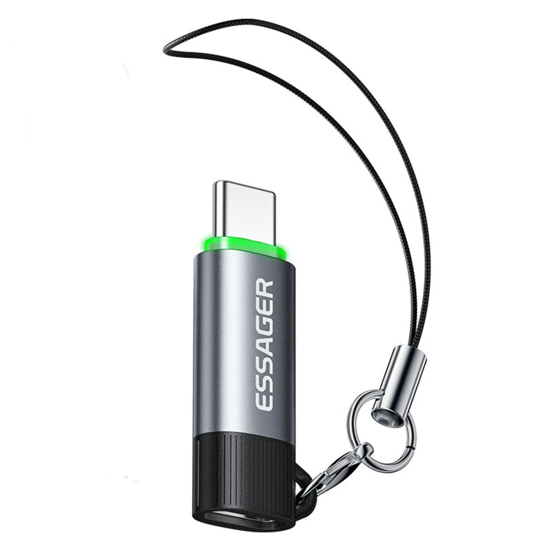 ESSAGER ES-OTG35 Smart Power-Off Adapter 5A 100W Adapter Charging USB-C Male to USB-C Female Converter with Breathing Light — ESSAGER